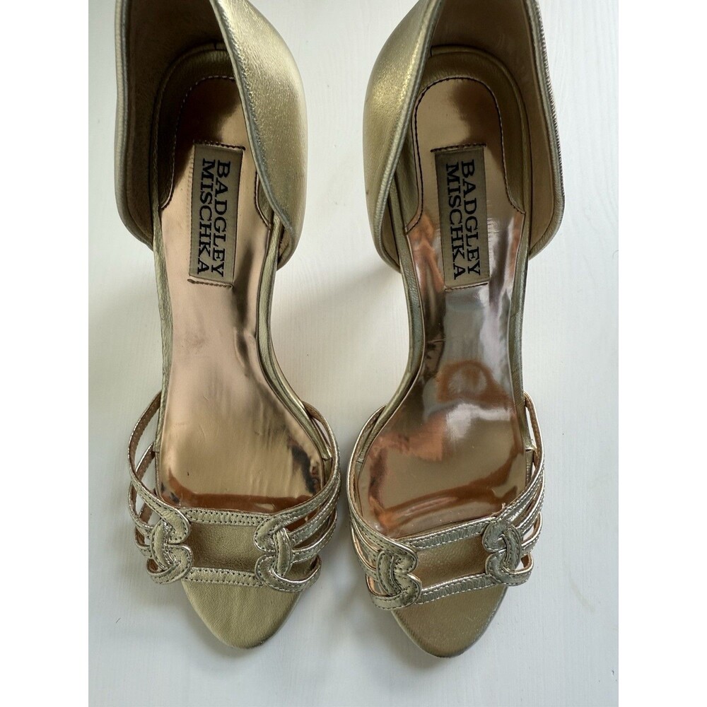 Badgley Mischka Metallic Gold Leather Heels Size 6M – Elegant Strappy Sandals